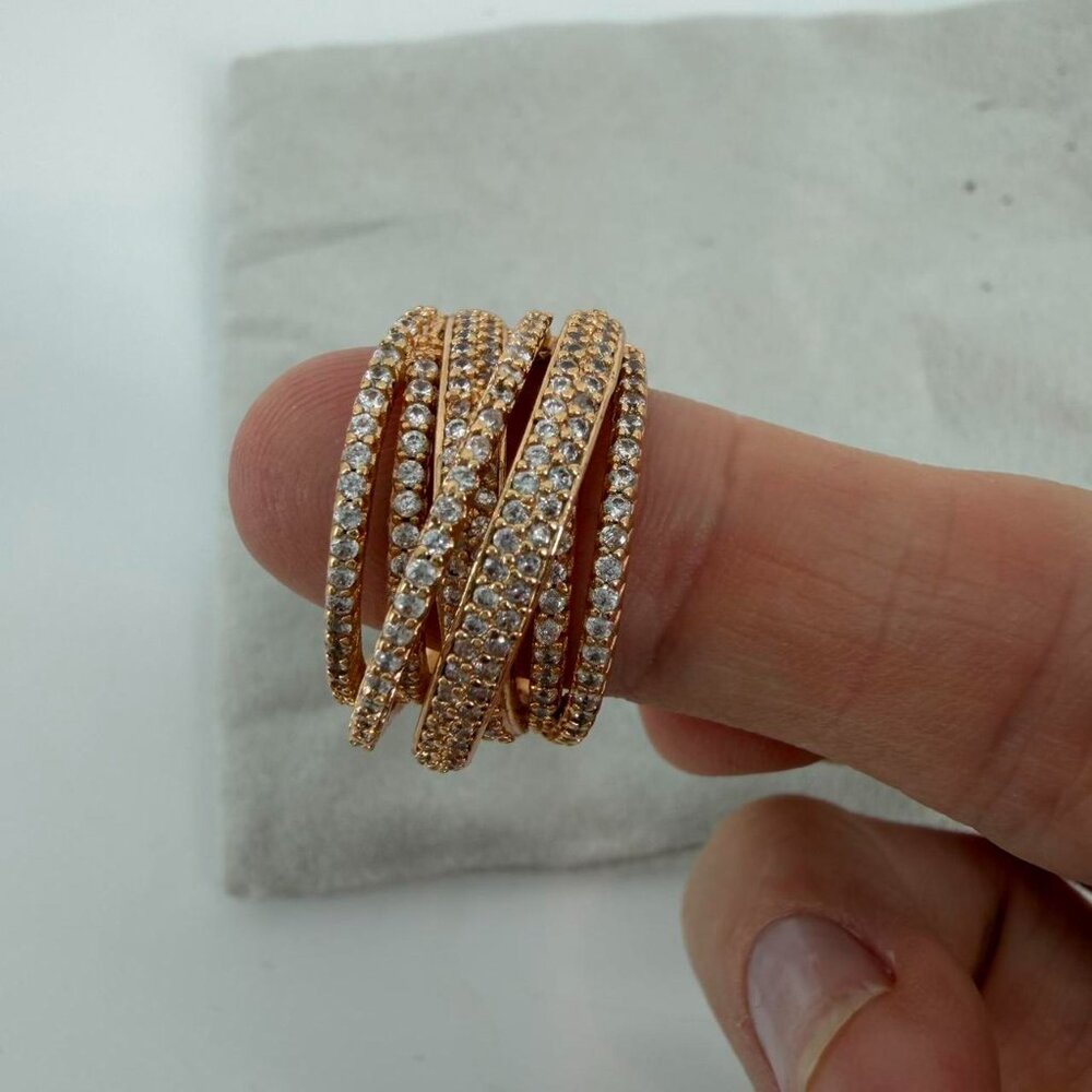 Rose Gold Multi-Row Crossover Statement Ring With… - image 2